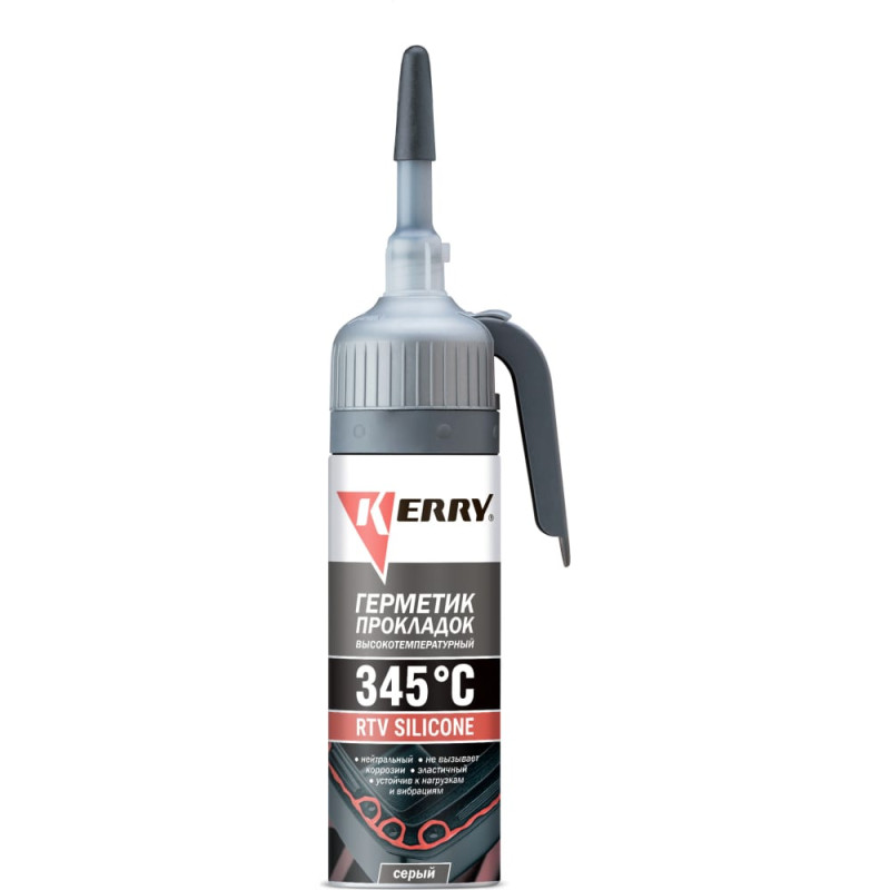 Герметик высокотемпературный силиконовый серый KERRY, 100мл.